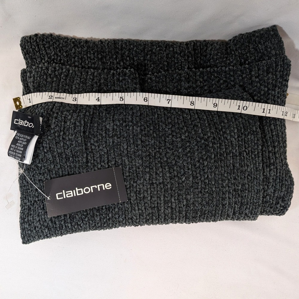 Claiborne Green Knit Scarf; NWT Essentials Solid Textured Winter Wrap